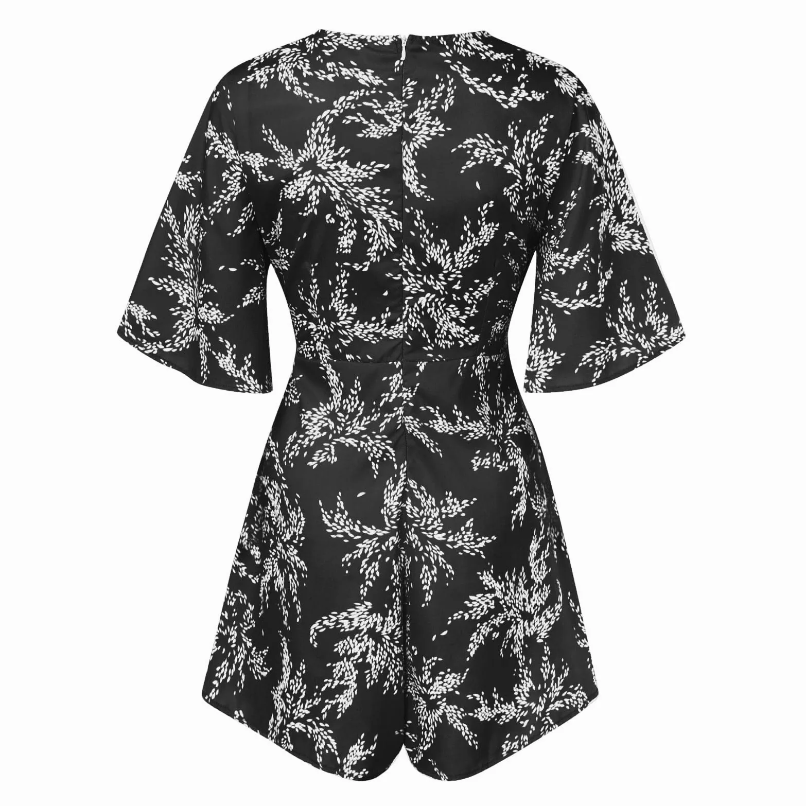 Eté Col V Plage Femmes Combinaison Short Taille Elastique Combinaison De Robe Plissée À Volants avec Et Manches Cloche pour Femme Blouse Jetable Ete Jumpsuit Col V Manche Courte Taille Haute Casual