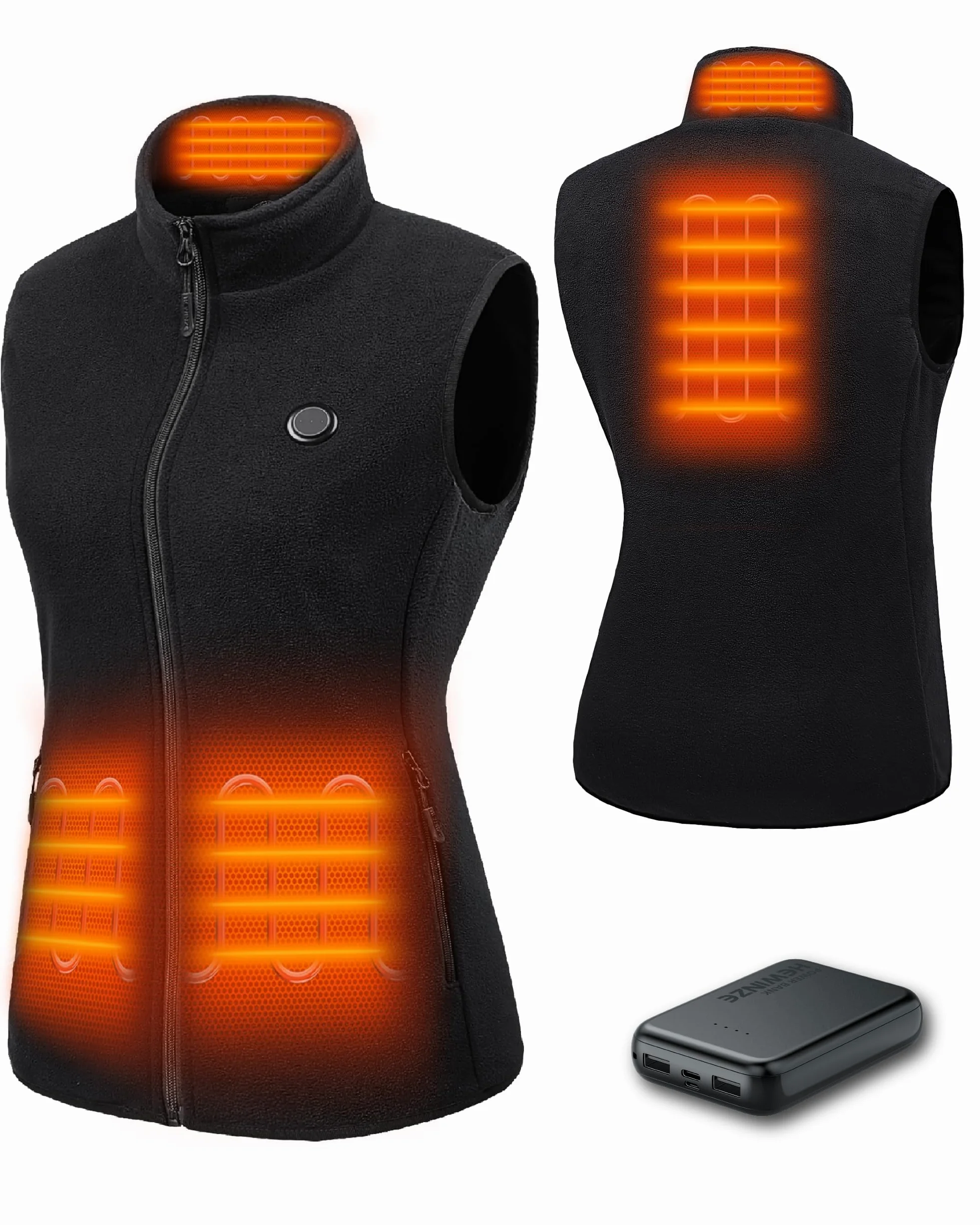 HEWINZE Polaire Gilet chauffant Femmes avec batterie incluse, veste chauffage usb, utilisée pour le ski, le camping, la pêche sur glace et d'autres activités de plein air.