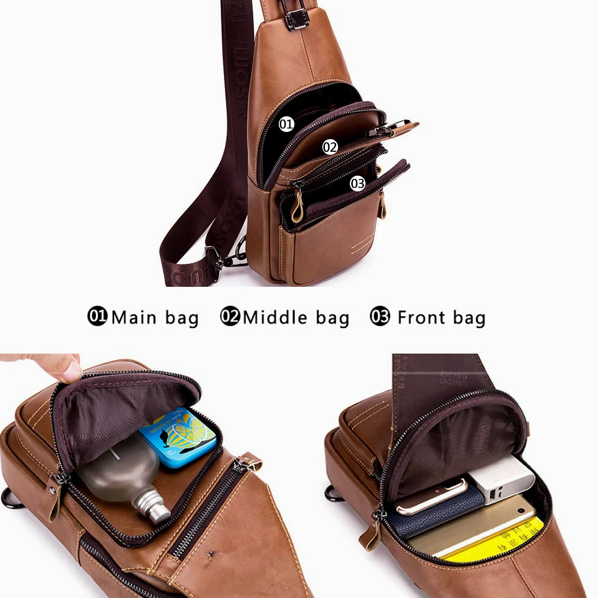 Homme Sacs Portés épaule Tendance Loisir Cuir Veritable Sac Besace