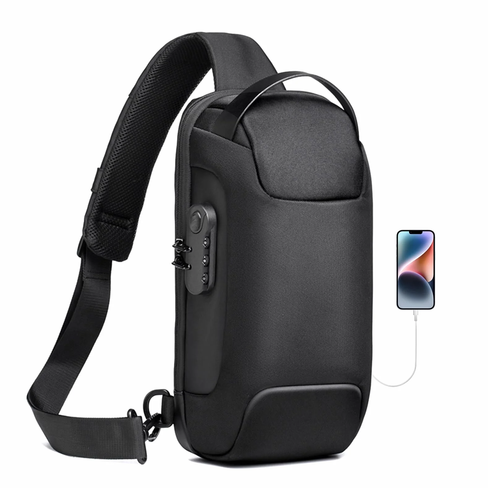 SPAHER Homme Sac de Poitrine Cuir Sacoche Homme Bandouliere Sac business Sac de loisir Sac a dos cuir pochette epaule homme Travers Pochette des Sports Affaires Voyage Noir