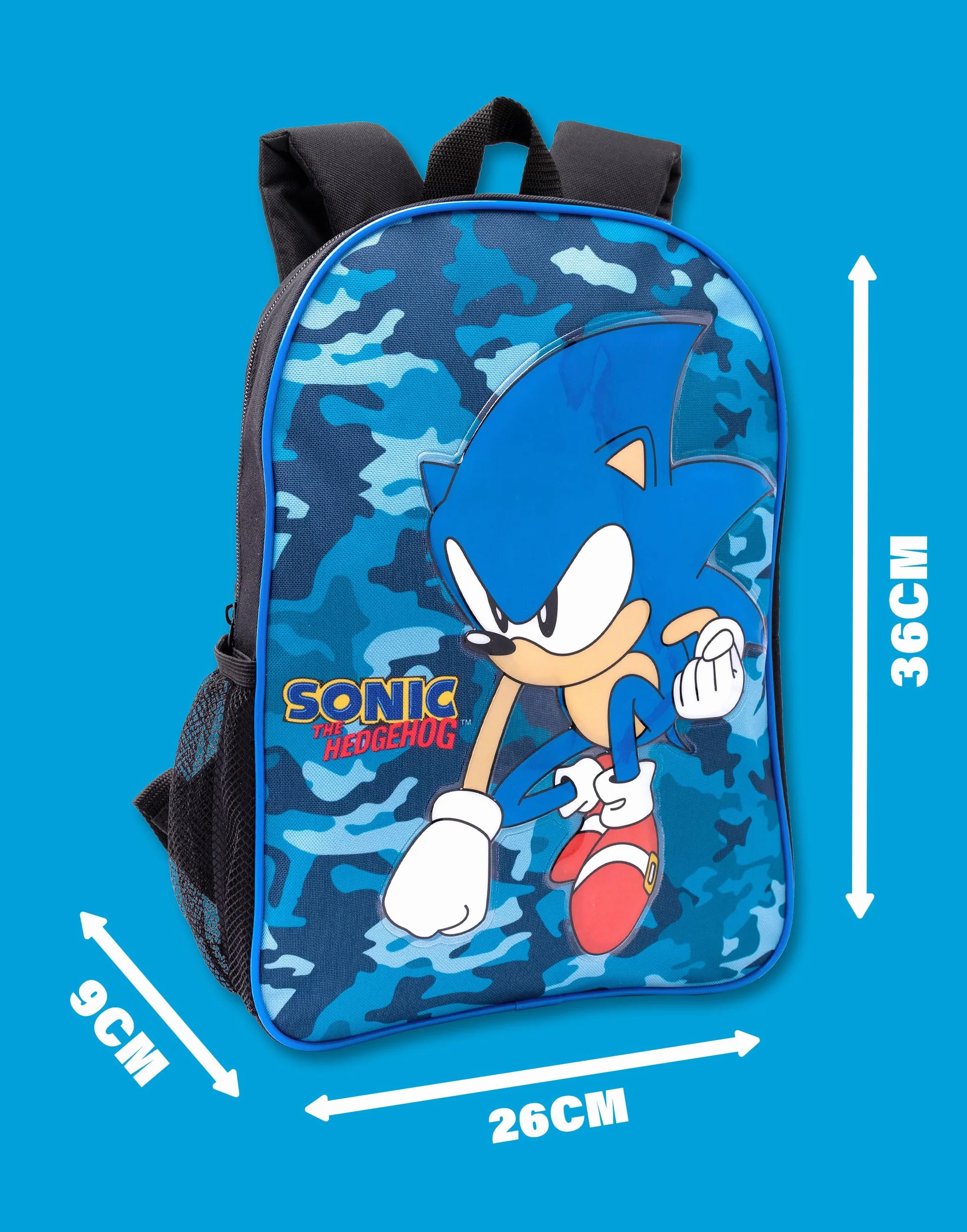 Sonic The Hedgehog Sac à dos pour garçons | Trousse d'école motif camouflage bleu marine | Bouteille d'eau | Marchandises de jeu