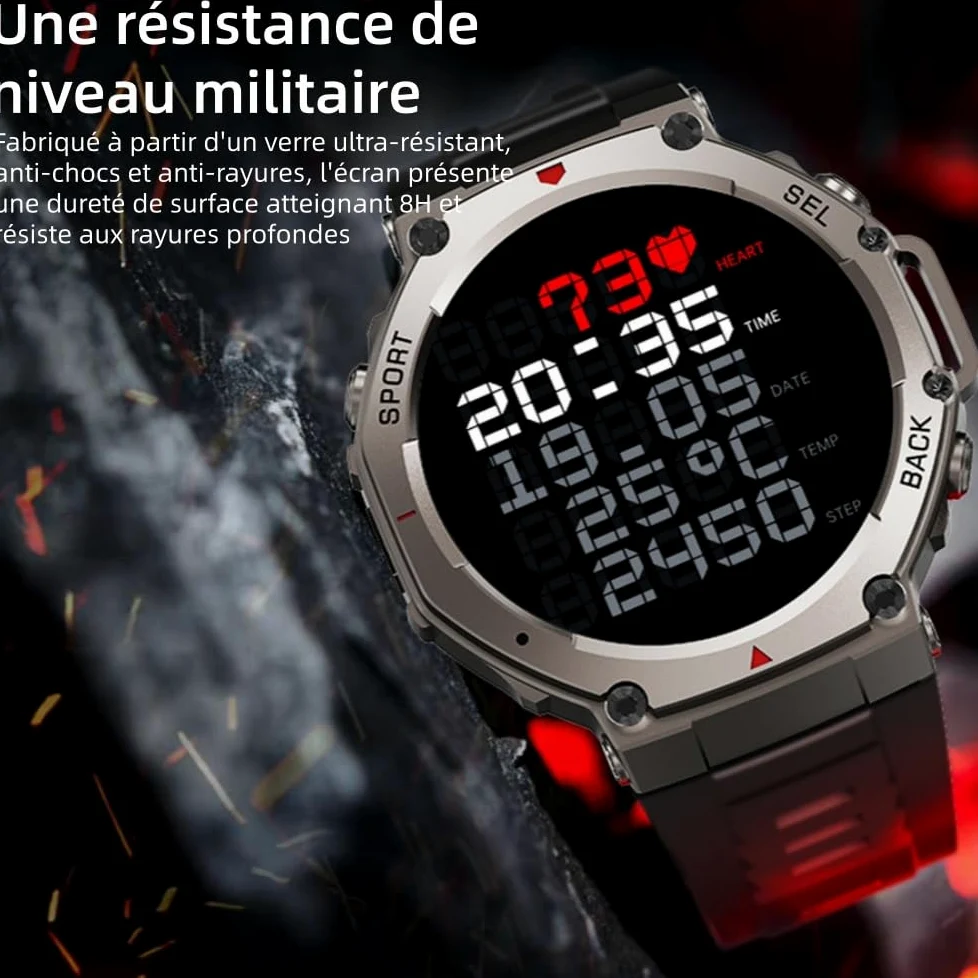 MEIION Mivrass GPS Sports Smartwatch Homme Femme 1.43" Écran Tacile - Appel Bluetooth, Cardiofréquence, Analyse Sommeil, 170+ Modes Sport, Sangle Silicone Souple et Résistante