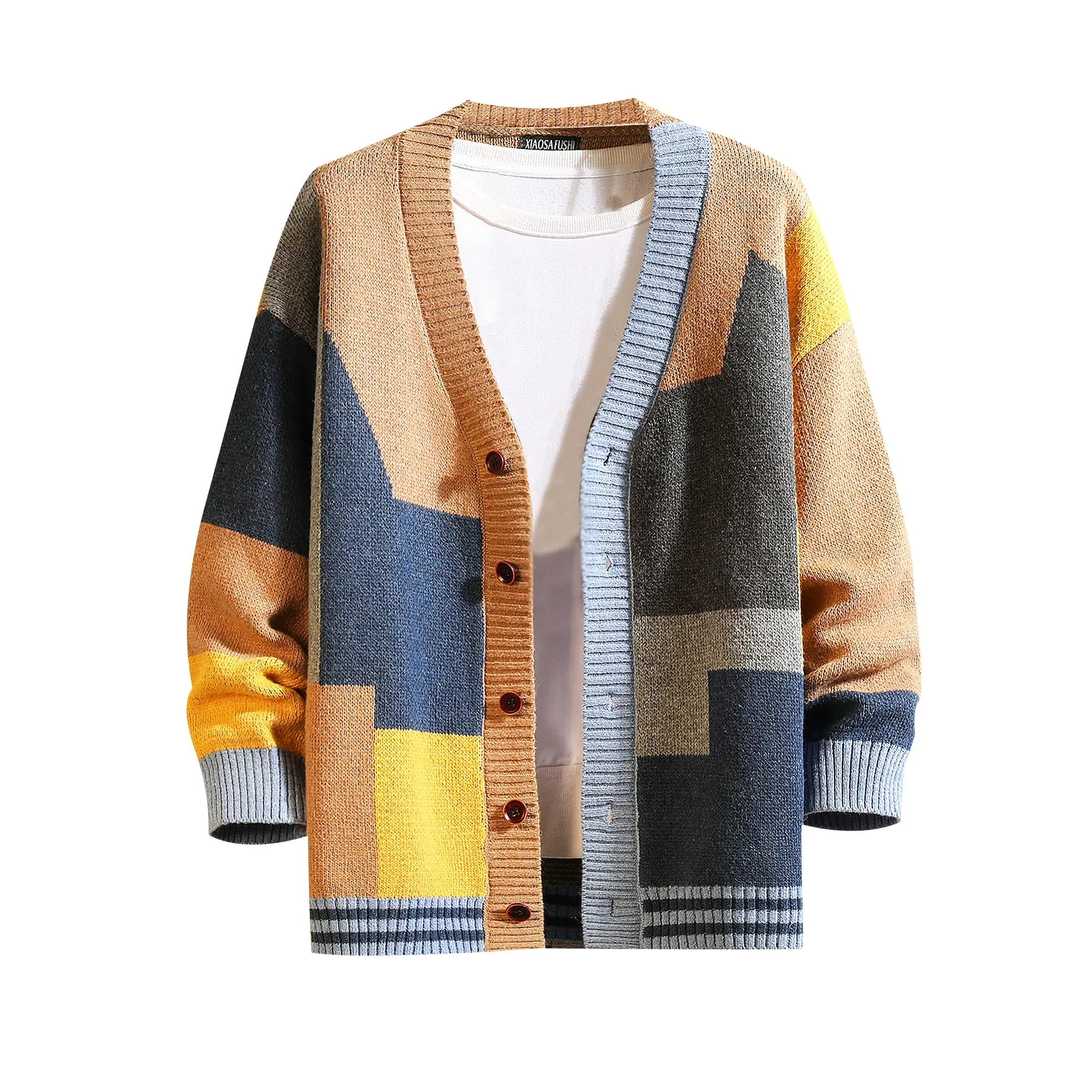 GURUNVANI Cardigan Sweater pour Hommes Pulls à Manches Longues en Tricot avec Boutons