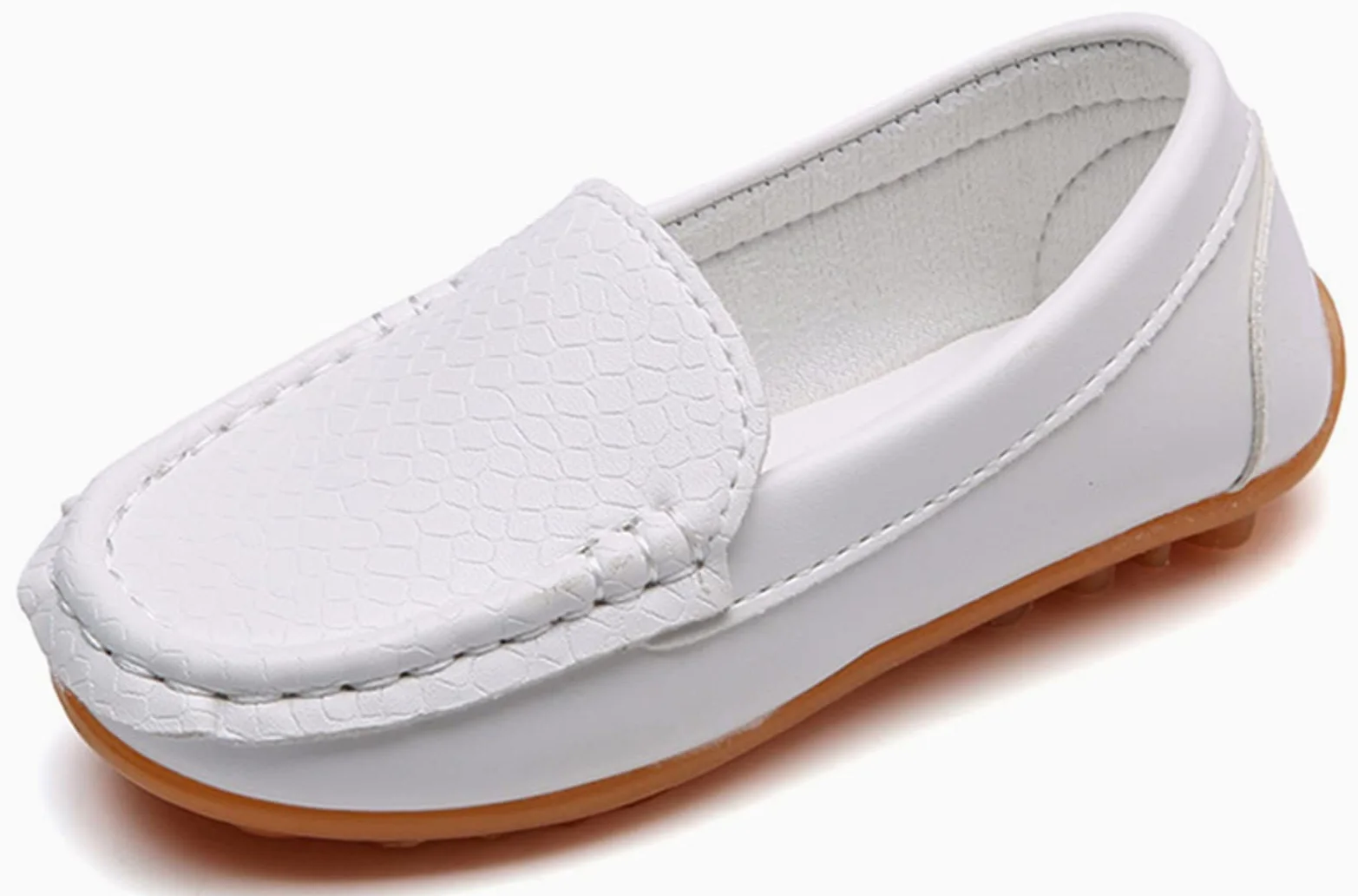 Mocassins pour Enfant Cuir Bateau Chaussures Garçon Mode Oxford Chaussures Fille Décontracté Confortable Mocassin Plates Loafers, Blanc 32 EU