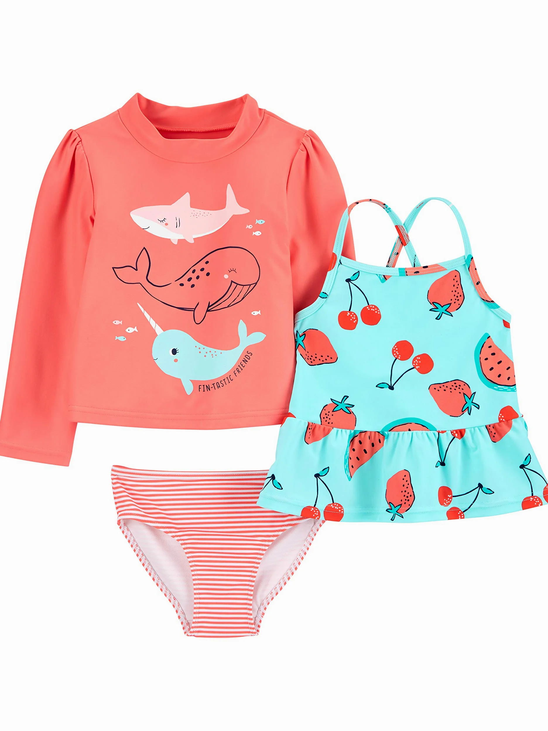 Simple Joys by Carter's 3-Piece Assorted Rashguard Sets Ensemble de Maillot dermoprotecteur Bébé Fille (Lot de 1)