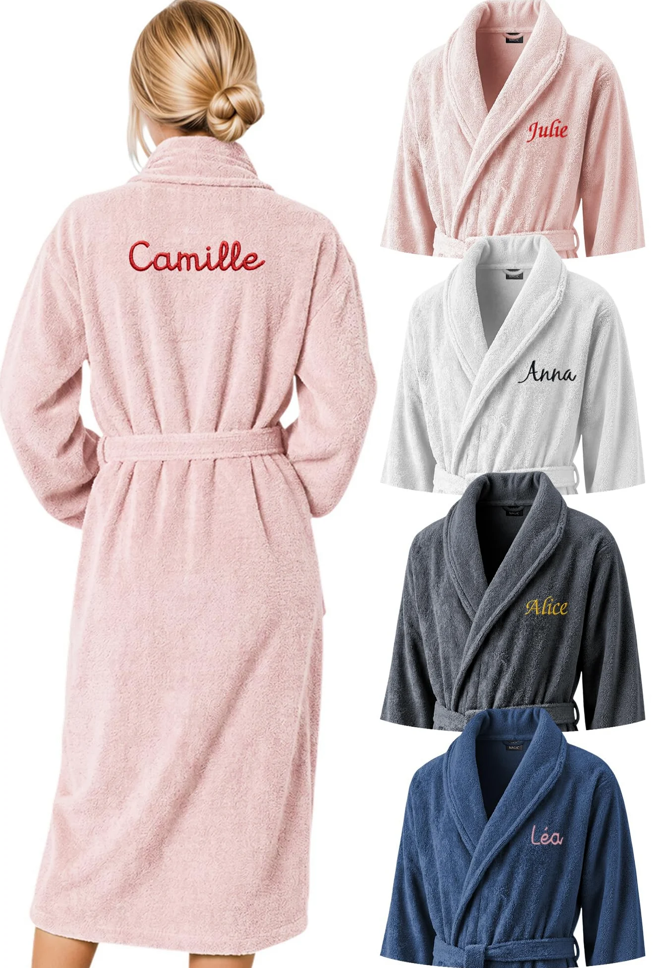 KDO MAGIC Peignoir de bain femme personnalisé - Brodé avec un prénom - Matière éponge - Plusieurs coloris - Cadeau maman noël, anniversaire, fête des mères