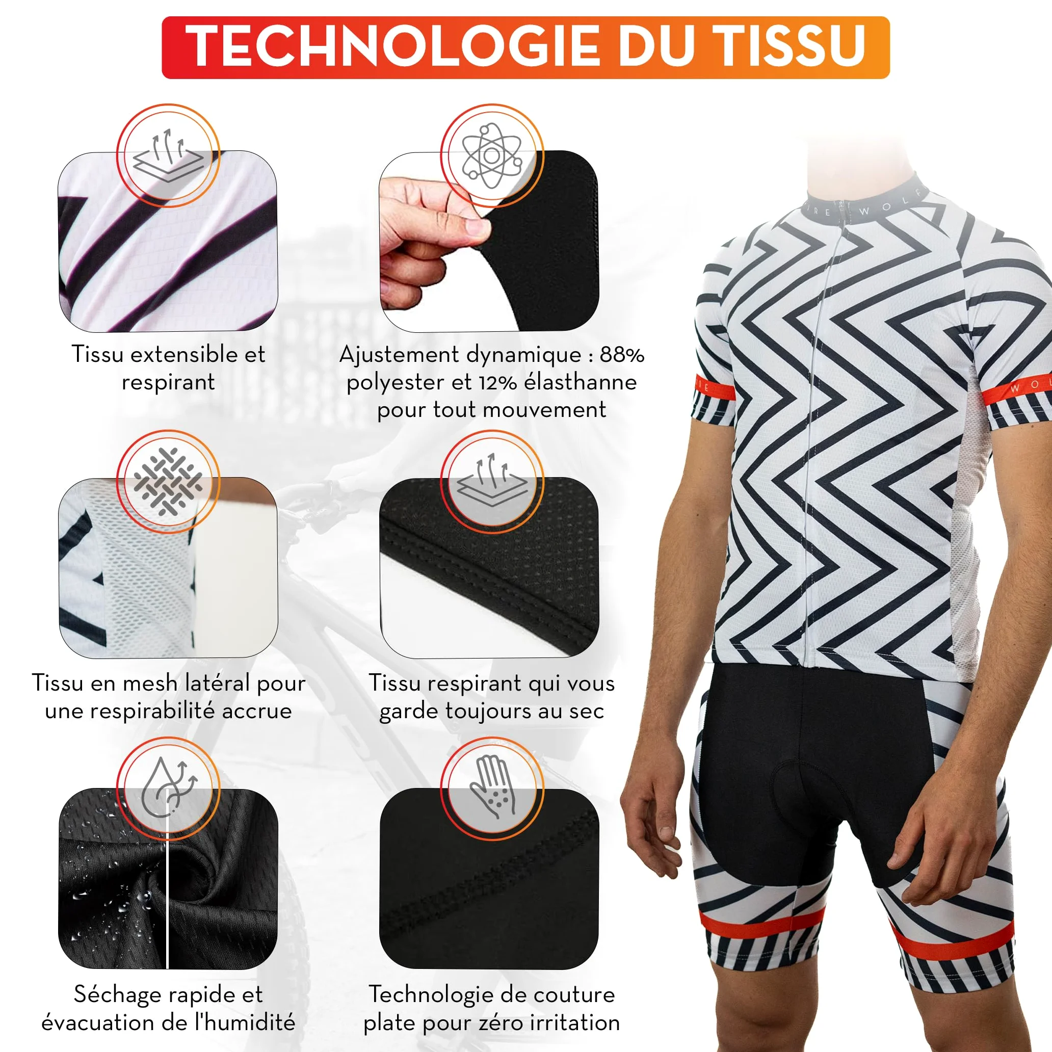 Tenue Cycliste Homme. avec Gel Pad 20D, bavette rembourrée, Tenue Velo Homme Cycliste, Tenue VTT Homme, Maillot Cyclisme Homme avec Cuissard Velo Homme Cycliste