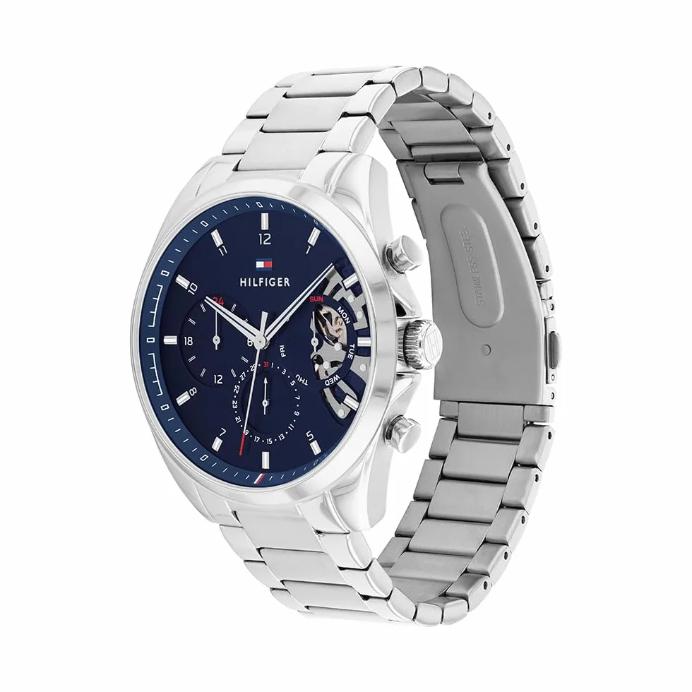 Tommy Hilfiger Montre Analogique Multifunction à Quartz pour homme avec Bracelet milanais en acier inoxydable et en piel