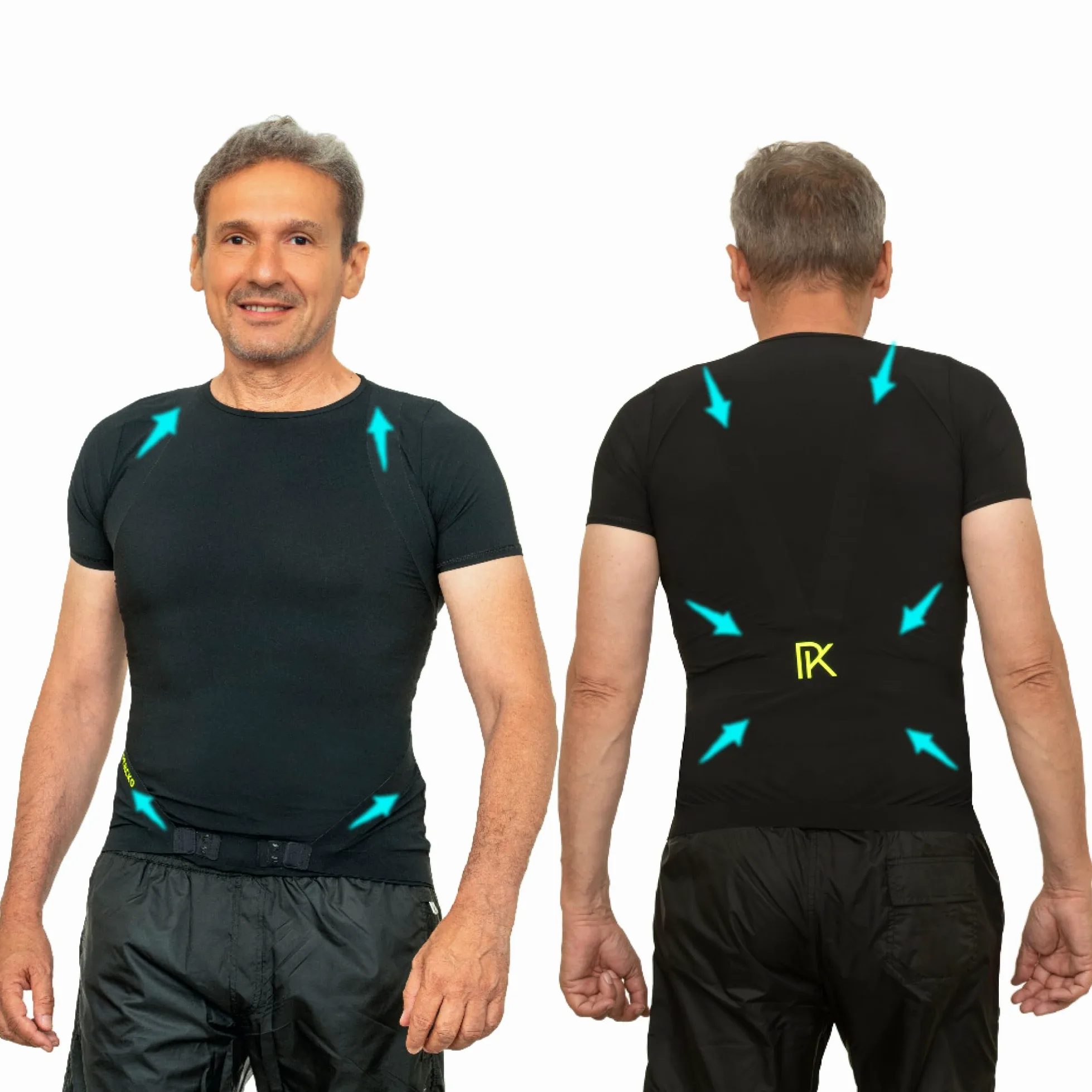 PERCKO - T-Shirt de Sport pour Homme - Technologie Brevetée - Soulage Le Mal de Dos - Manches Courtes - Col Rond - Noir - Taille L