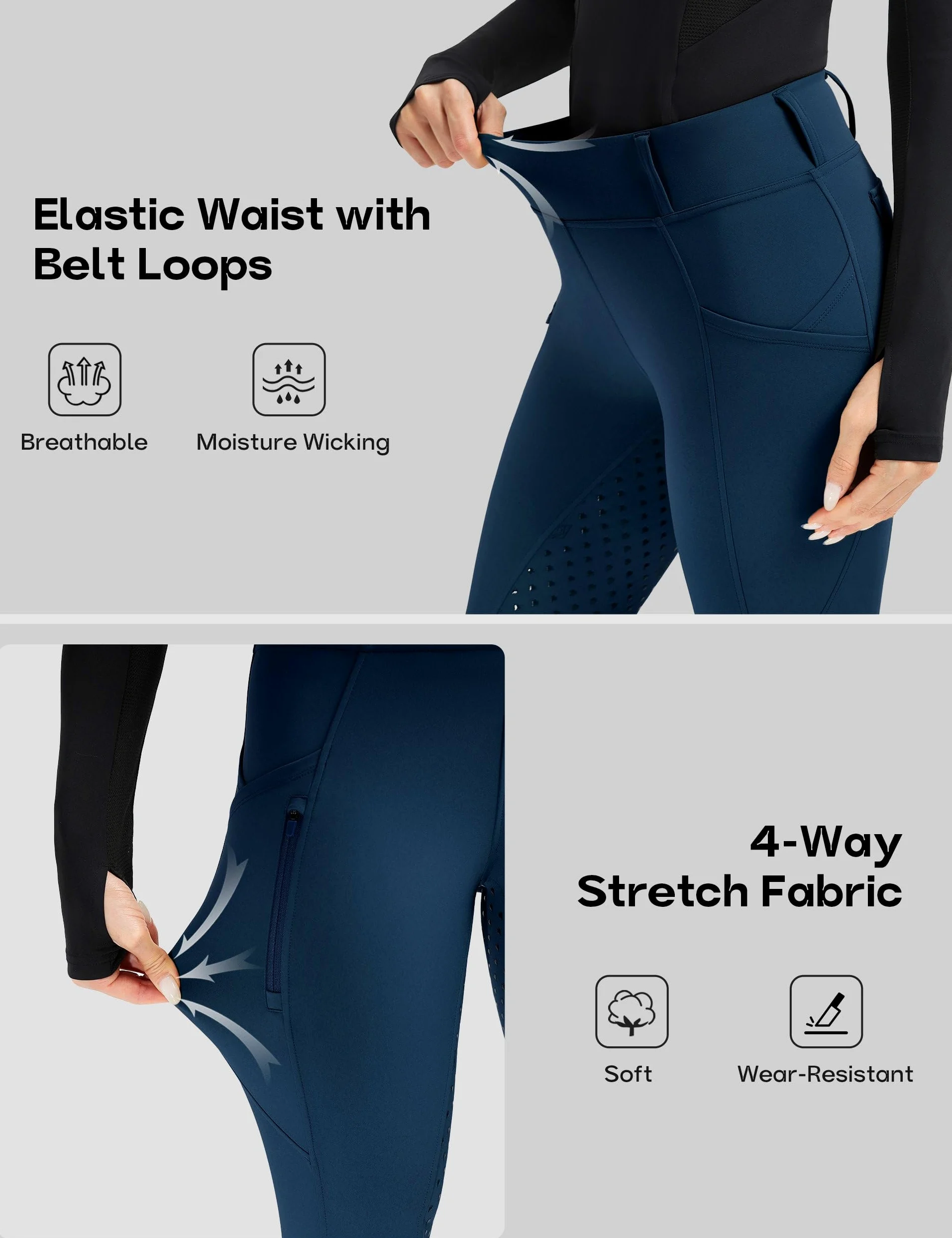 FitsT4 Sports Pantalon d'équitation pour femme - Taille haute - Avec poches