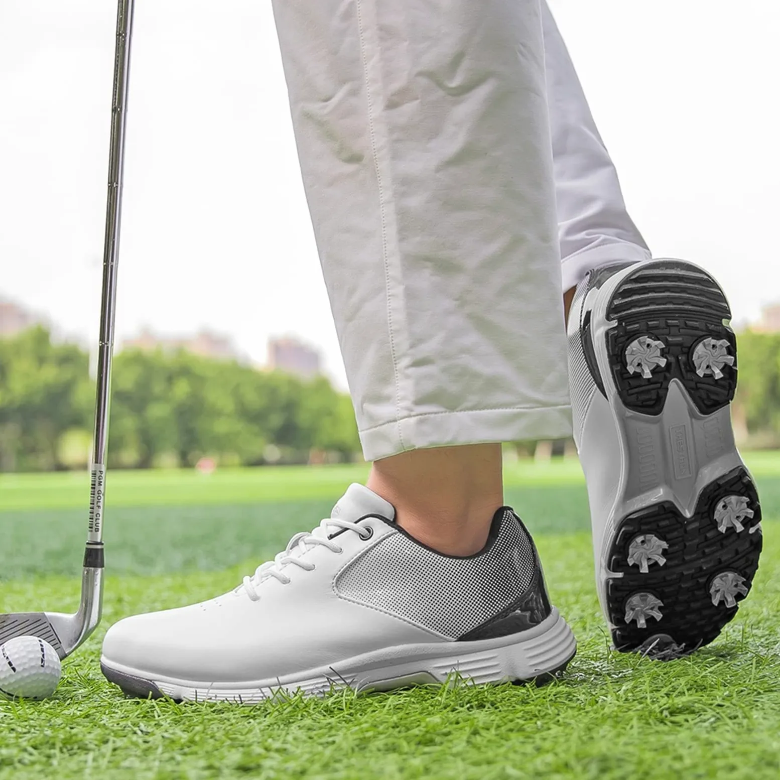 Chaussures De Golf pour Hommes avec Baskets Imperméables À Coupe Large en Cuir À Pointes Grande Taille