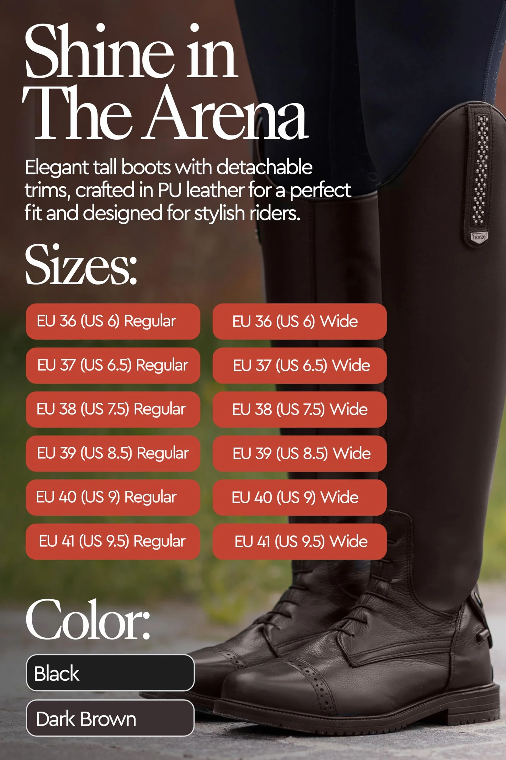 HORZE Femme, Bottes d'équitation Verona, Aspect Cuir, Bracelets Amovibles, Marron, 40R