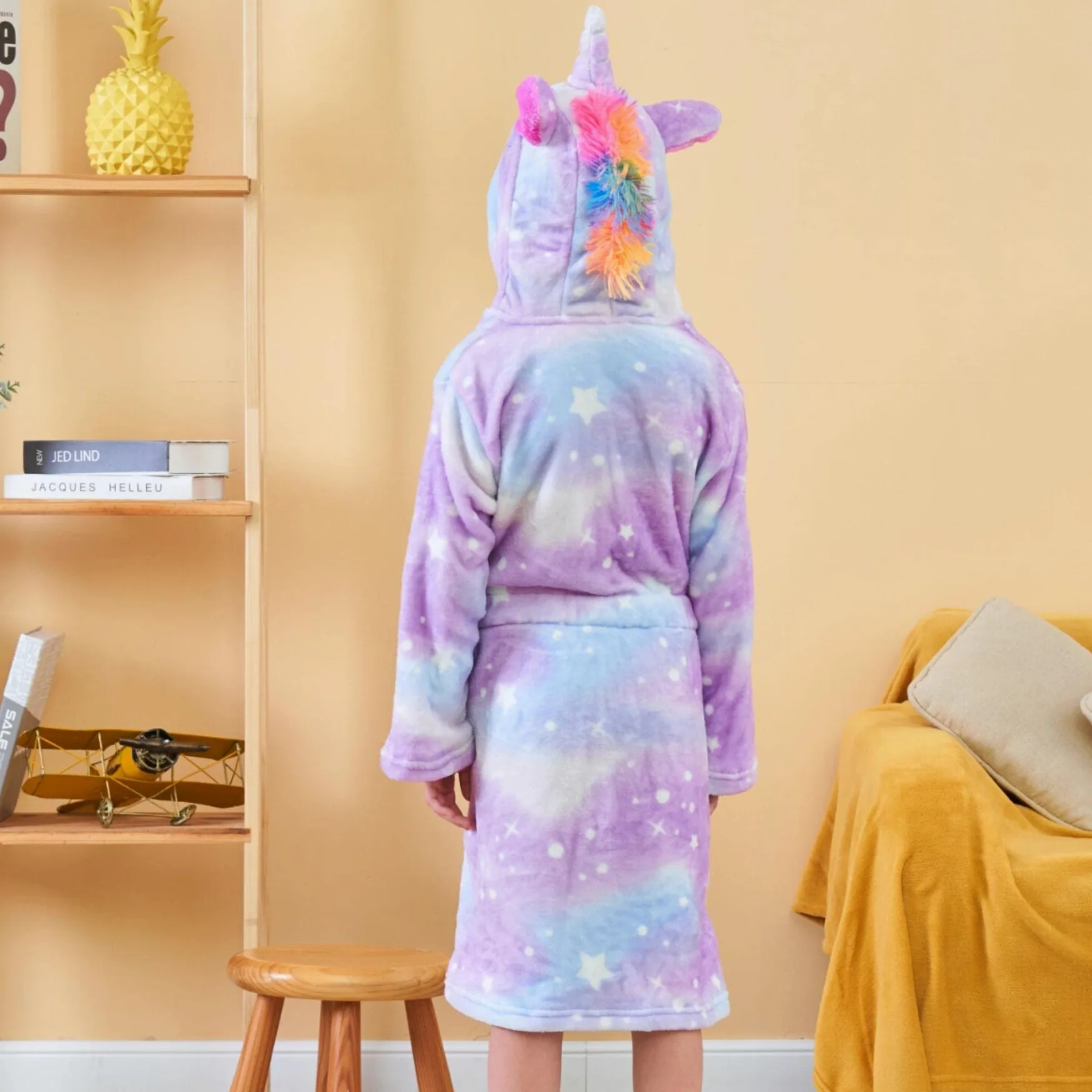 Peignoir Doux Fille Licorne Robes de Chambre à Capuche pour Filles avec Pantoufles de Licorne - Cadeaux pour Filles