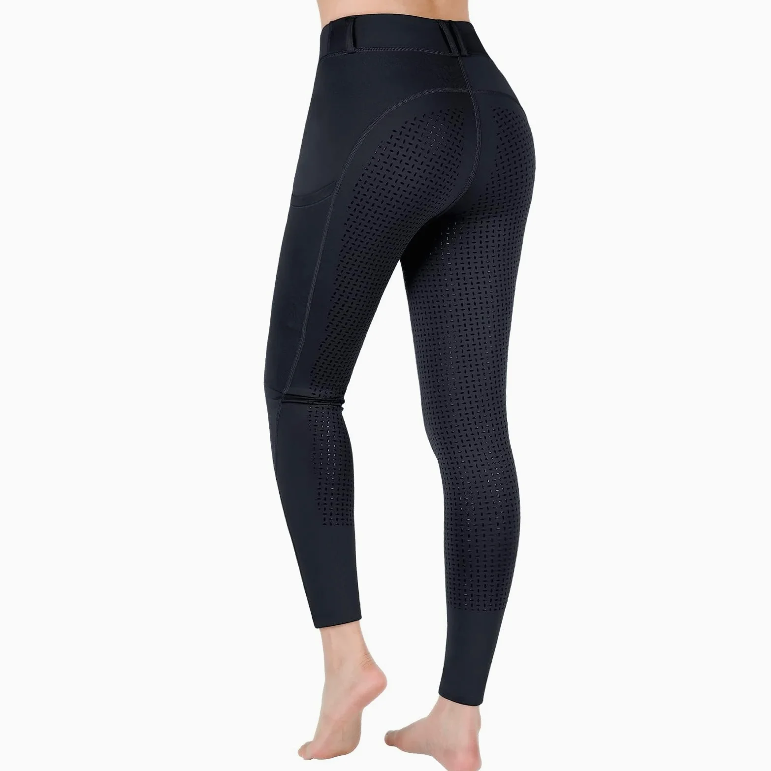 beroy Pantalon d'équitation pour enfant avec empiècement complet avec leggings d'équitation en silicone pour fille avec passants de ceinture et poche pour téléphone portable