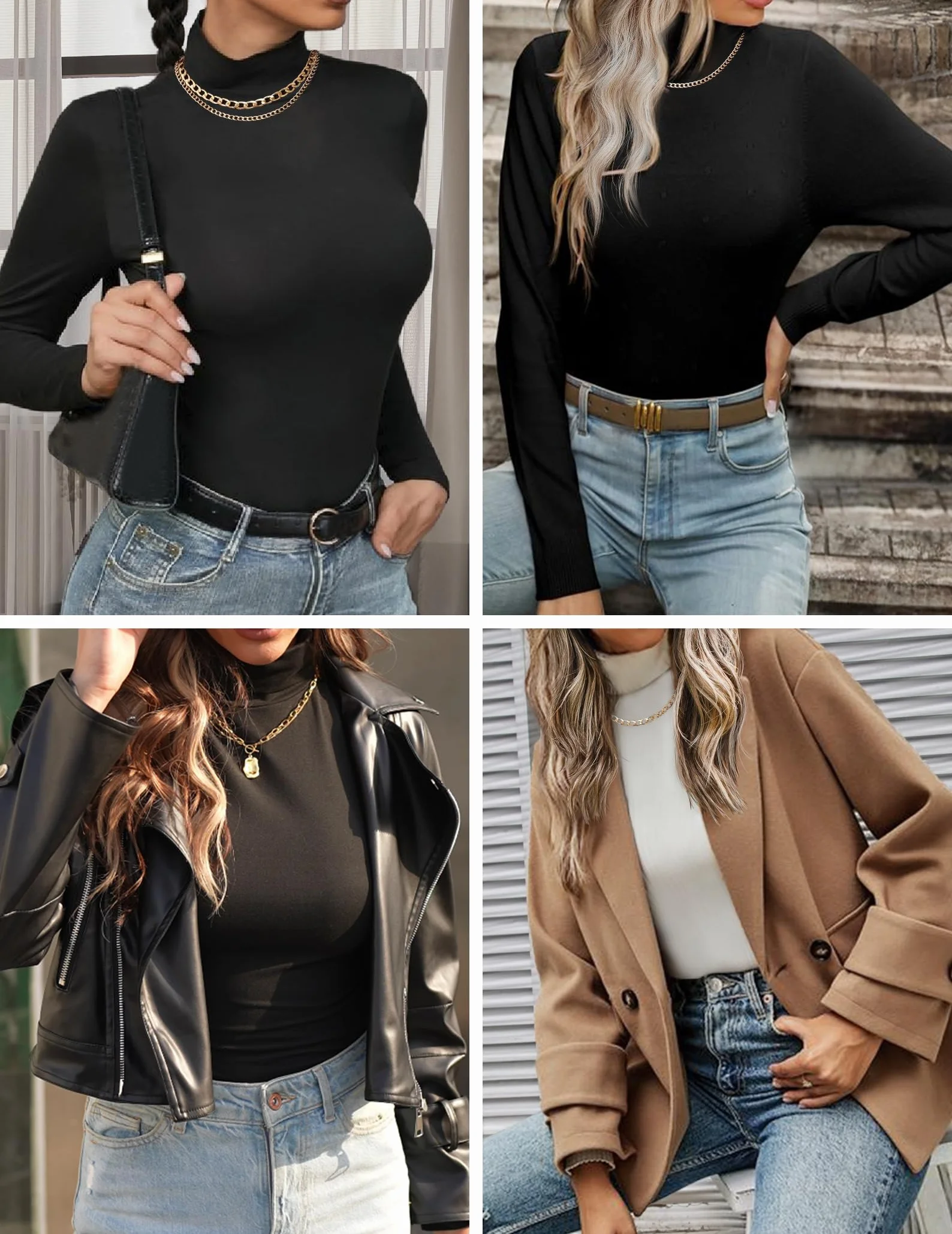 Ekouaer sous Vetement Thermique Femme Haut Thermique col Roulé T Shirt Thermique 3pcs, S-XXL