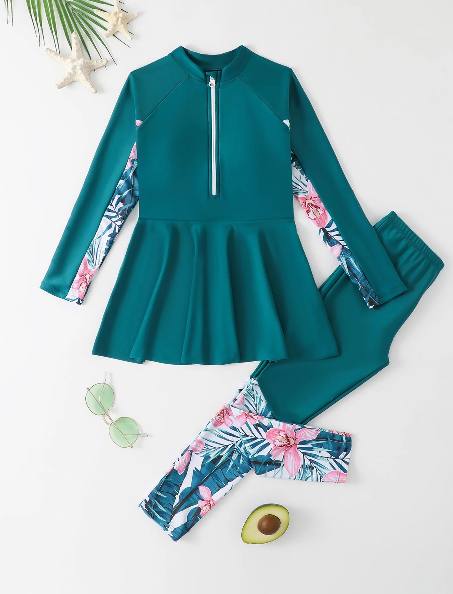 Odizli Maillot de bain burkini pour filles et enfants - Maillot de bain modeste à manches longues avec haut zippé et pantalon de bain musulman