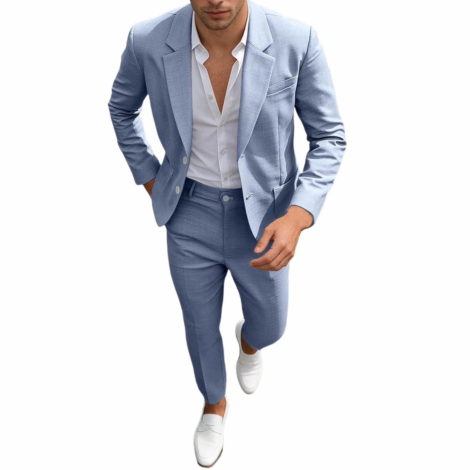 Costume Homme 2 pièces, Costume Homme en Lin 2 pièces, adapté pour Mariage, fête d'affaires, Veste de Costume élégante et Confortable et Pantalon