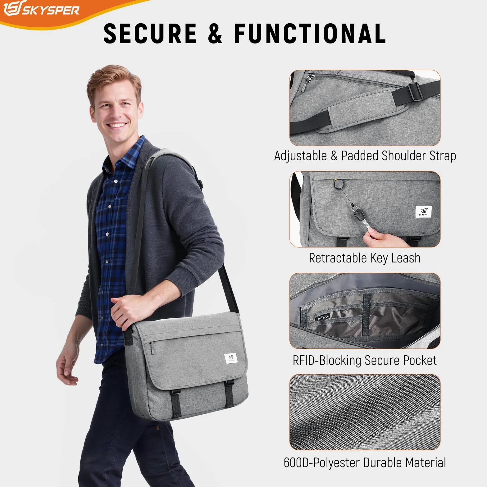 SKYSPER URBANX15 Sac à Bandoulière Sacoches Ordinateur Portable 15.6 Pouces Grande Messenger Anti-Vol Hommes Femmes