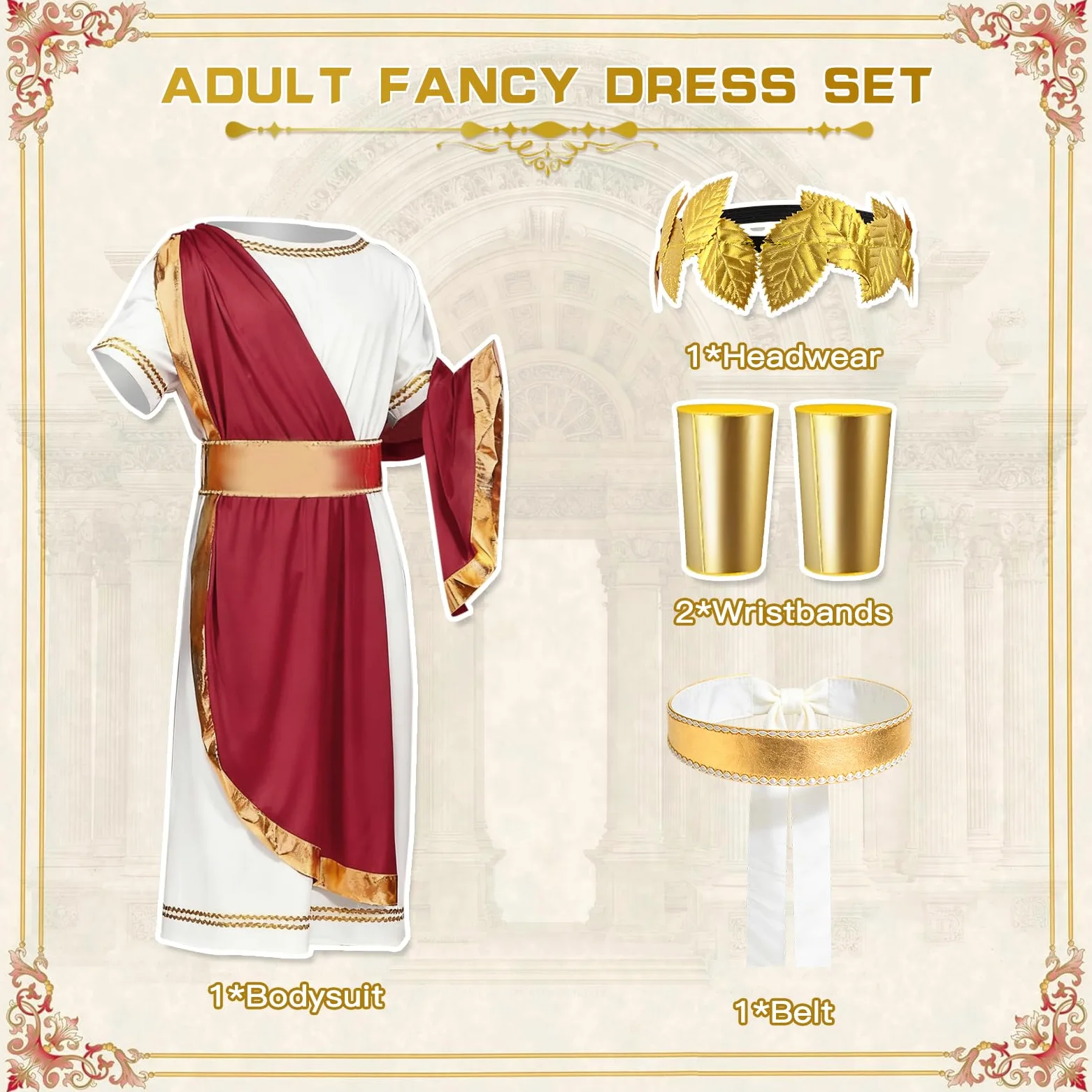 Costume Romain pour Homme, Costume de Dieu Grec pour Homme avec Toge Romain, Bandeau, Bandoulière, Déguisements de Carnaval pour Adultes, Costume Romain pour Fêtes Carnaval Halloween