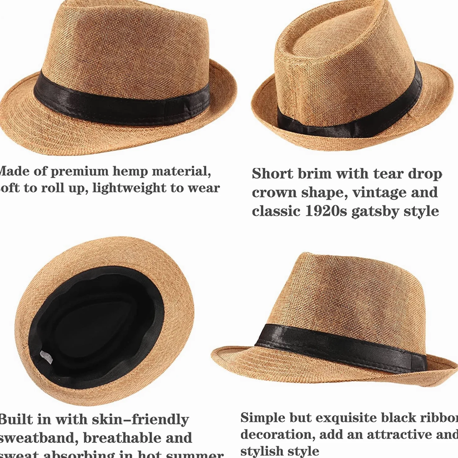 Geebuzz Lot de 5 chapeaux Fedora à bord court classique d'été plage soleil chapeau panama casquette pour homme femme