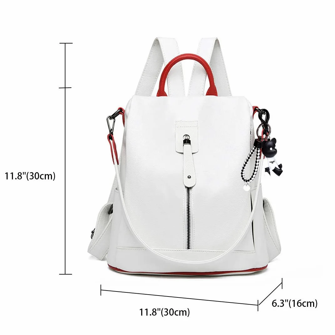 BUKESIYI Femme Sac a Dos Sacs à Main PU Cuir Antivol portés Bandoulière Original Élégant Marque FR78158 Blanc