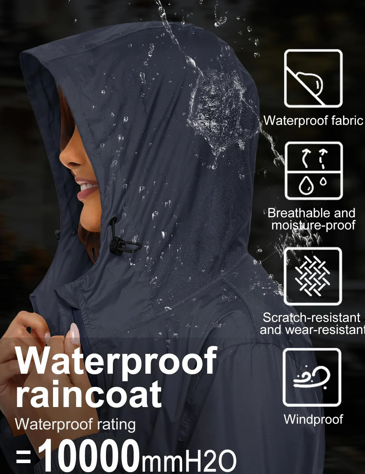 Vancavoo Veste Imperméable Femme Chic Long Manteau de Pluie Coupe Vent avec Capuche Poncho avec Poche