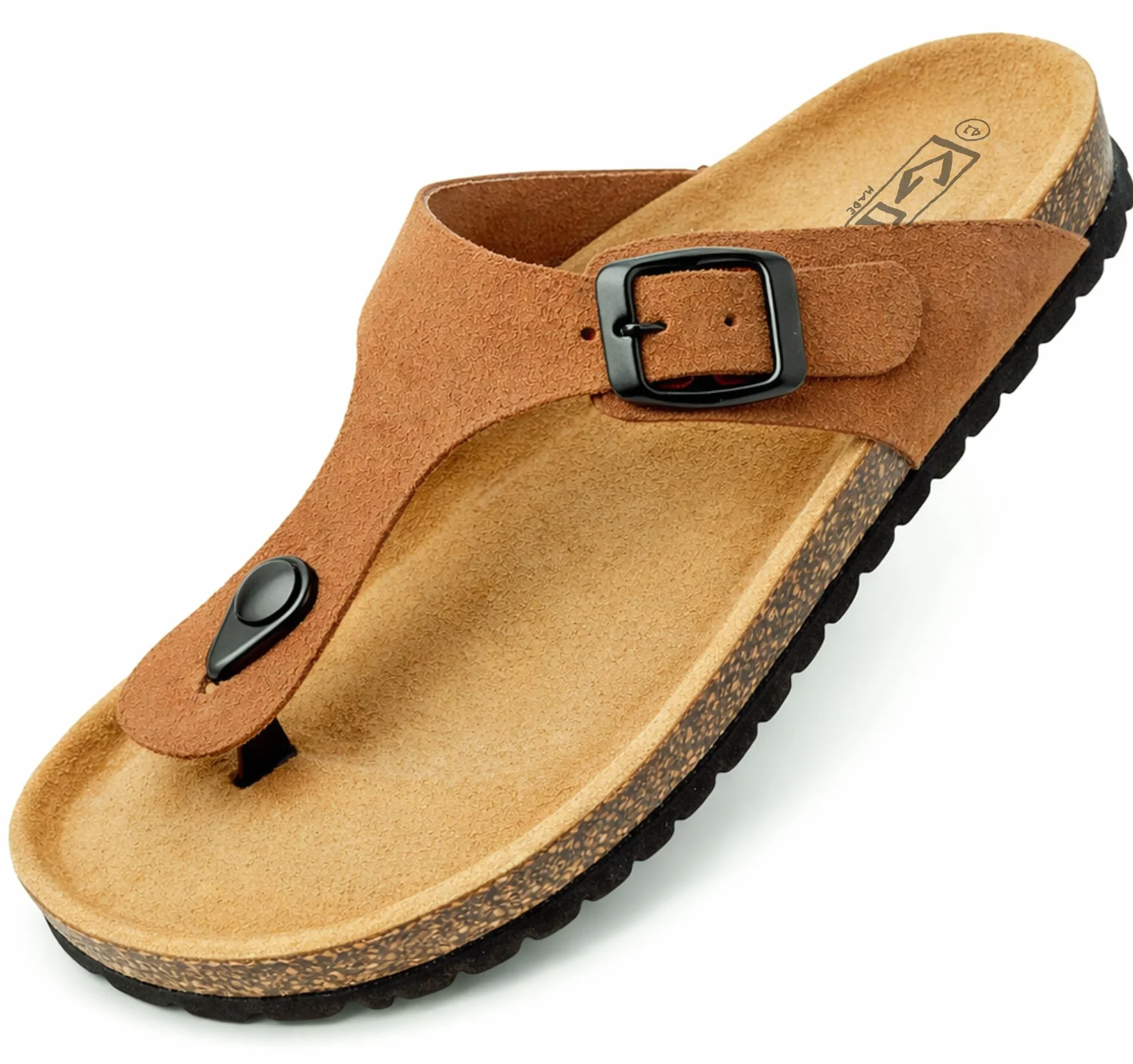 Sandales en cuir, Semelle anatomique en liège, Tongs Cuir véritable, Liège naturel, Mules en cuir, Tongs Unisexe, Semelle antidérapante en EVA, Sandale de qualité fabriquée en Espagne