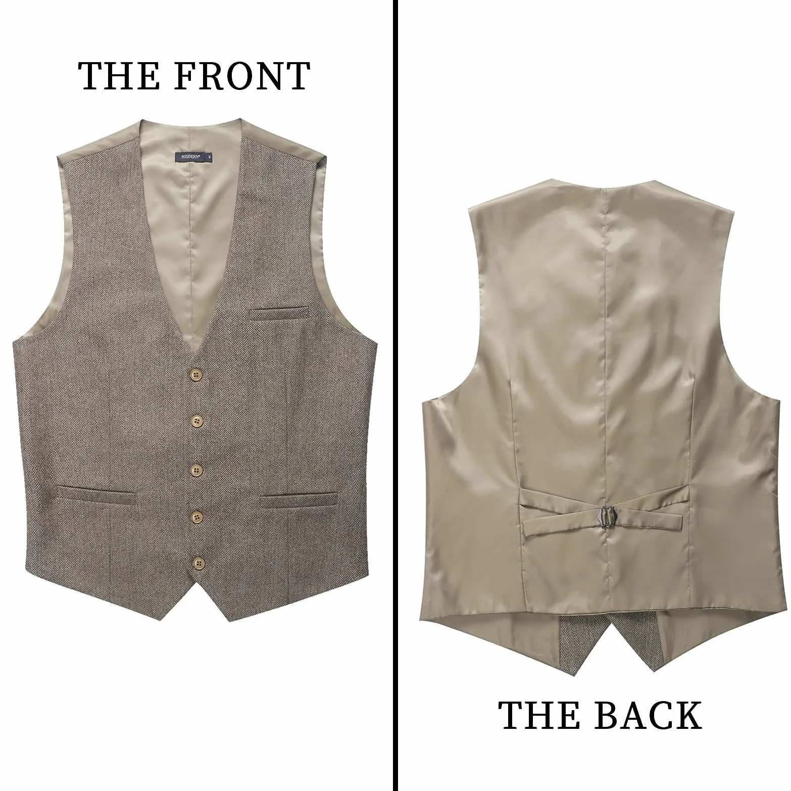 HISDERN Hommes Formelle Tweed Gilets Mariage Laine Gilet Chevron Gilets Sans Manche Casual de Fete Robe Costume Gilet pour Homme