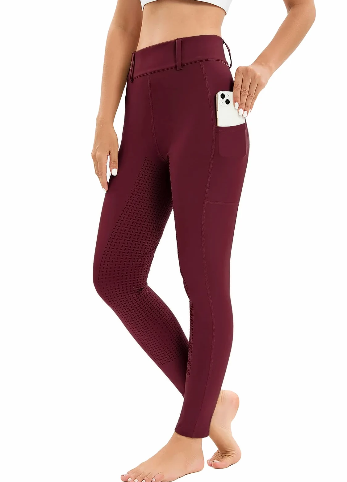 Legging d'équitation pour femme avec poche pour téléphone portable, taille haute, stretch, avec passants de ceinture
