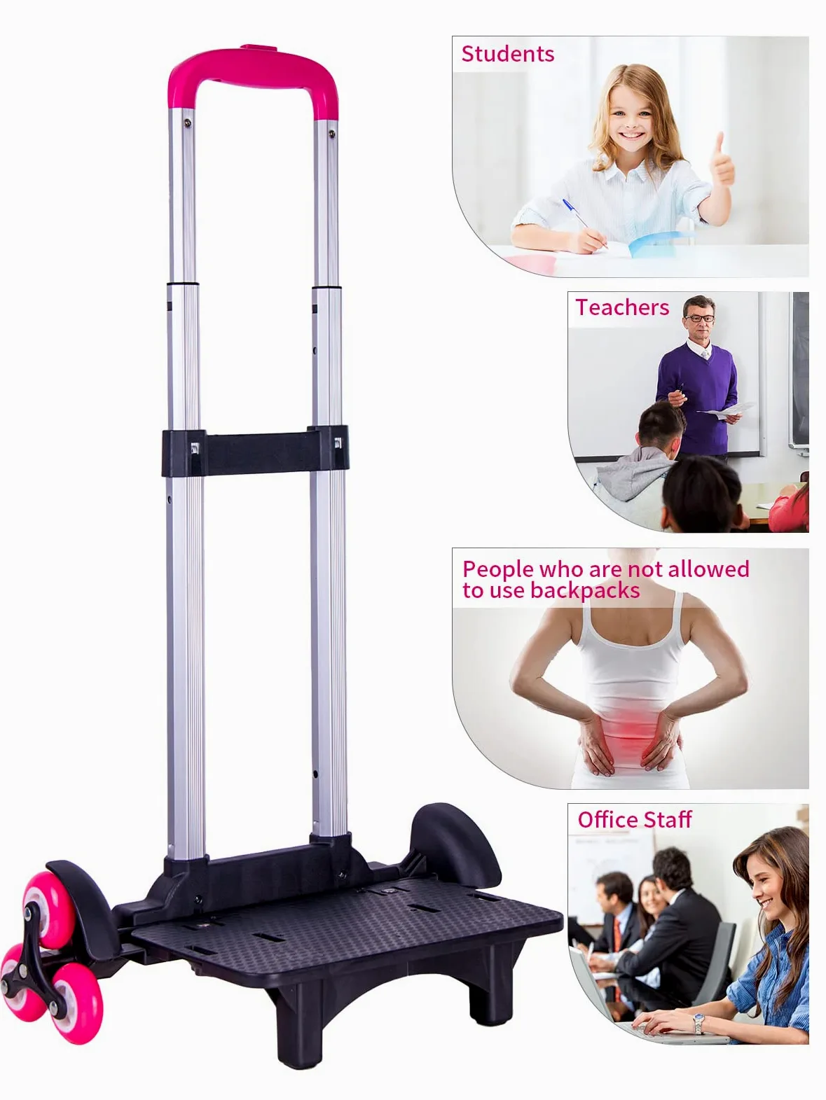 PROTAURI Chariot Pliable pour Cartable - Chariot à Main à roulettes pour Enfants, étudiants, Bagages - Chariot de Voyage avec Boucles