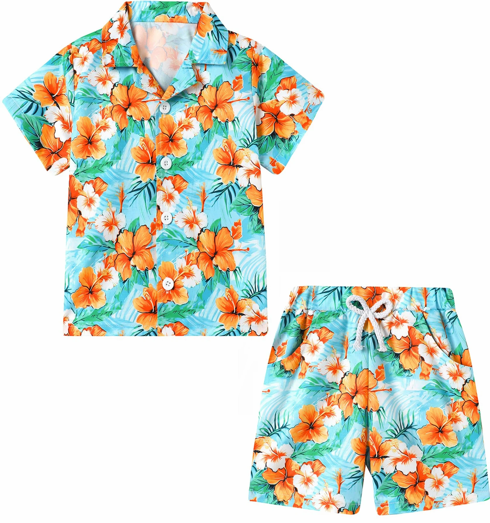 ZOEREA Tenue Hawaii pour garçons, ensemble de 2 pièces chemise + short, chemise de plage à boutons + short pour enfants 4–10 ans