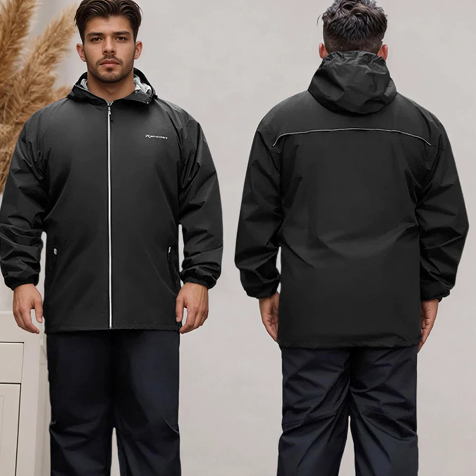 Generisch Combinaison de pluie pour homme - 2 pièces - Coupe-vent - Imperméable - Veste de cyclisme et pantalon de cyclisme - Respirante - Veste de pluie - Vêtement de pluie - Vêtement de pluie