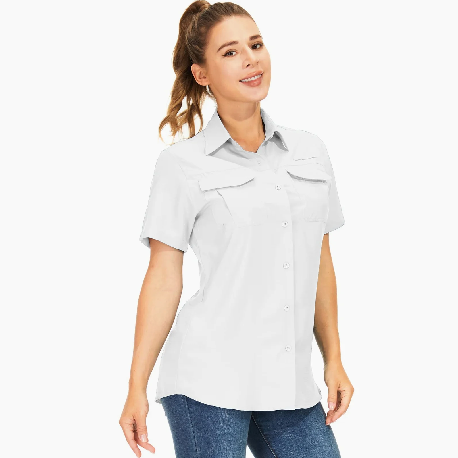 yeyity Chemisier à manches courtes pour femme - Protection UV - Chemise de randonnée - Respirant - Séchage rapide - Pour l'extérieur - Haut d'été