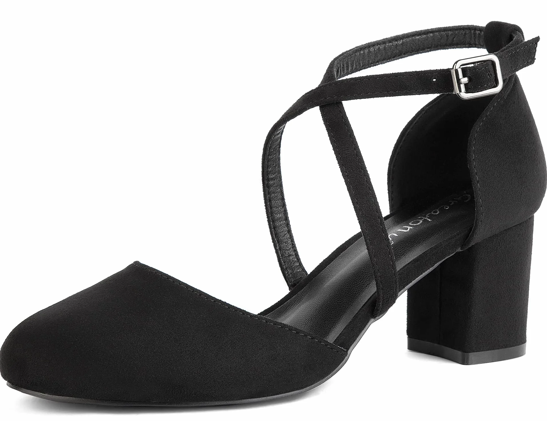 Greatonu Escarpins Bride Cheville Femme Escarpins Bloc Talons Pumps Femme Talon Haut avec Lanière Croisée et Bout Fermé - Parfait pour Les Mariages et Les fêtes