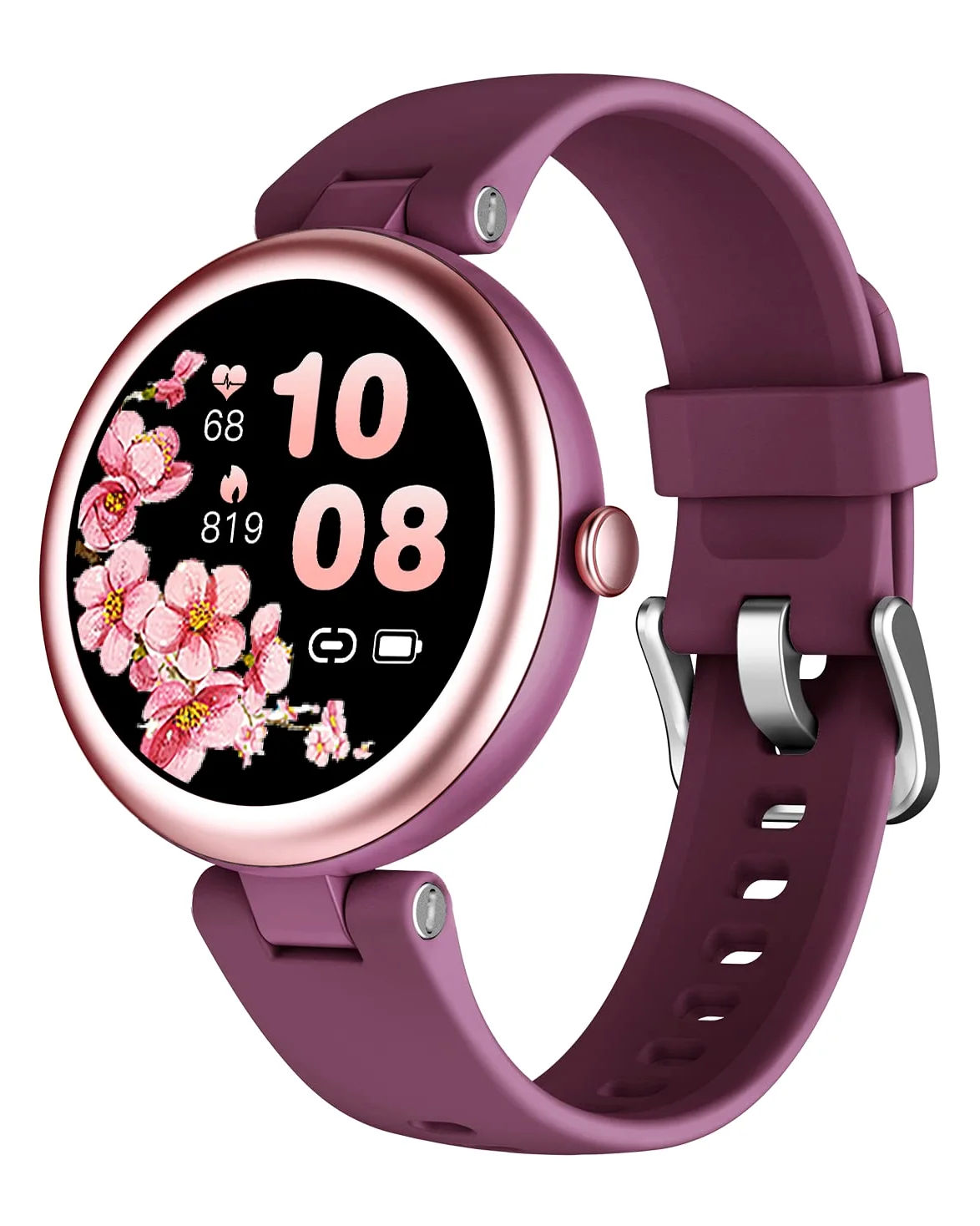 Lynn Montre Connectée Femme Petite Cadran 1.09 Pouce Ronde Elegante Sport Waterproof Frequence Cardiaque SpO2 Fond d Écran Personnalisé Compatible iPhone Samsung Xiaomi Huawei Violet