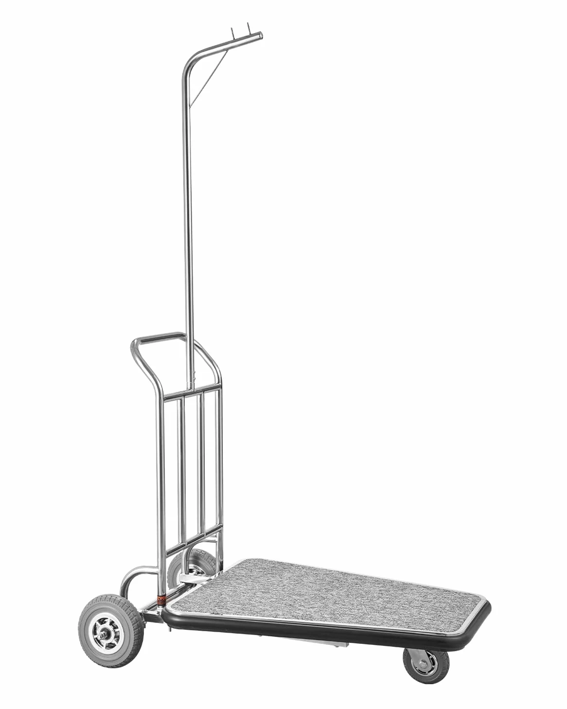 VEVOR Chariot à Bagages Hôtel, 272 kg, Chariot à Plate-forme de Concierge Finition Acier Inoxydable à 3 Roues en Caoutchouc, avec Moquette Grise, Porte-bagages pour Hôtels, Condos, Complexes Hôteliers