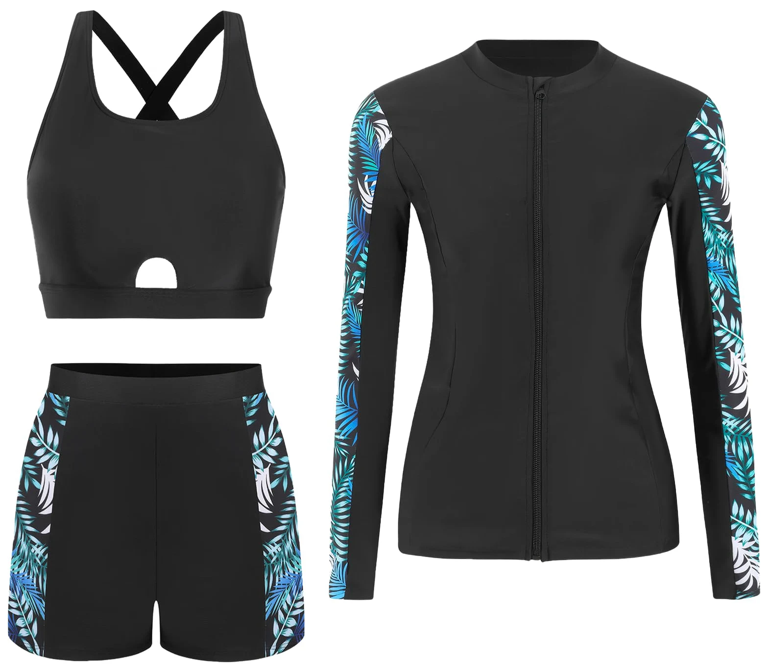 SEAUR Ensembles Rashguard pour Femmes Maillot de Bain Anti-UV avec Zip + Shorty Ensemble Maillot de Surf Plage S-XL