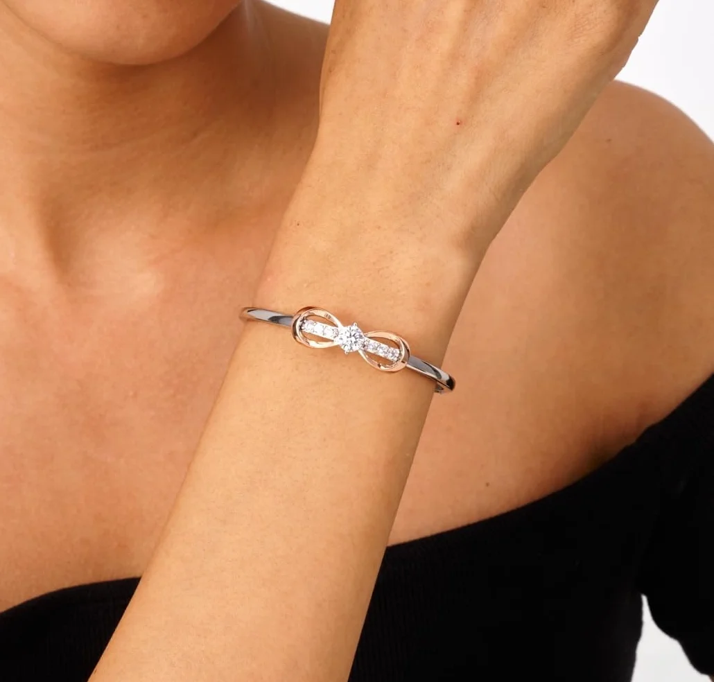 Plaqué or blanc 18 Carats et or rose nœud d'amour Infini Bracelet Femme, Bijoux Femme, Romantique Cadeau Femme-Idées Uniques pour Anniversaire, Fête des Mères, Saint-Valentin, Noël