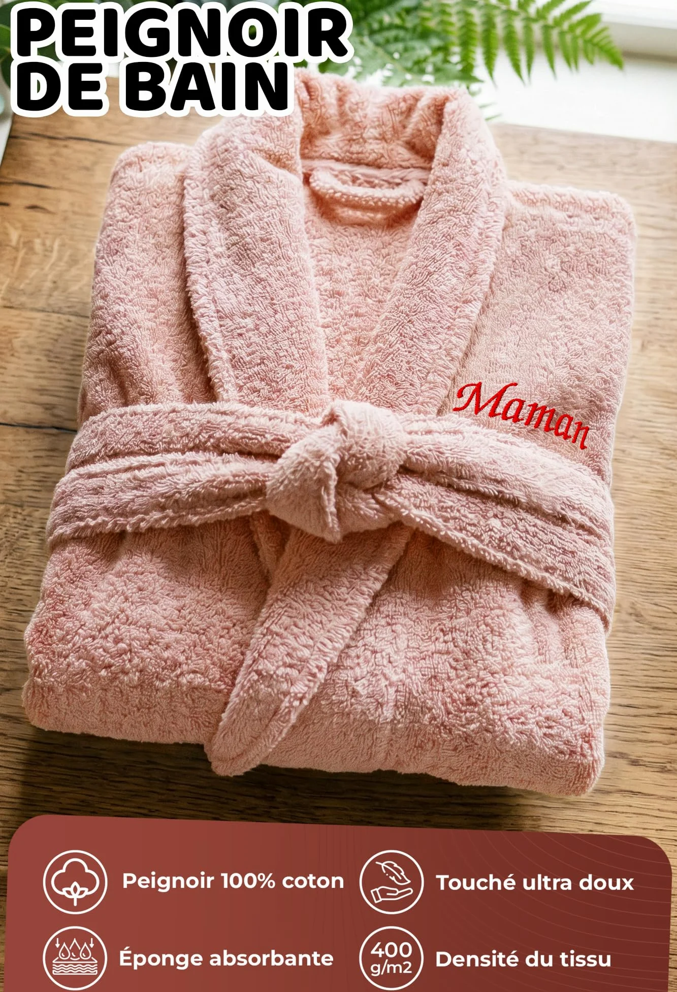 KDO MAGIC Peignoir de bain femme personnalisé - Brodé avec un prénom - Matière éponge - Plusieurs coloris - Cadeau maman noël, anniversaire, fête des mères