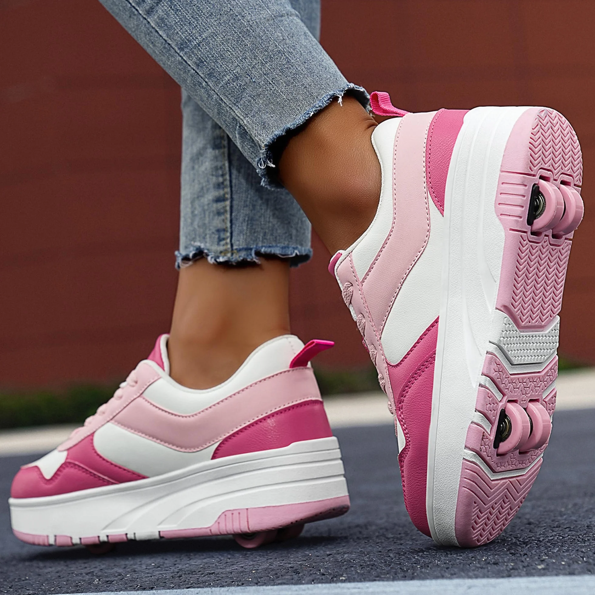 Chaussures avec Roues pour Garçons et Filles, Patins de Patinage pour Enfants, Patins à Roulettes avec 4 Roues Amovibles, Confort Sportif en Plein Air pour Enfants, 22 EU