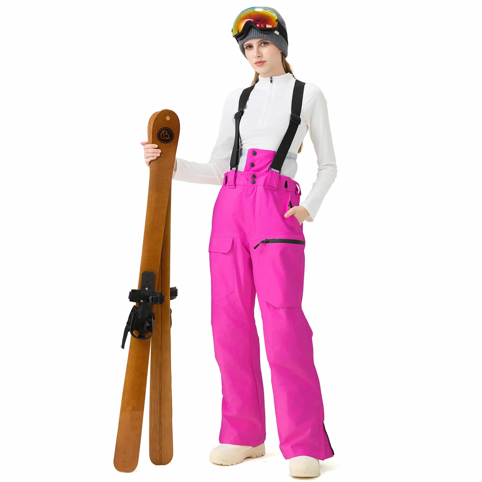 ALSOGO Salopette de ski imperméable isolée pour femme - Pour l'hiver - Bretelles réglables - Pantalon de neige - Coupe-vent - Pantalon chaud pour l'extérieur