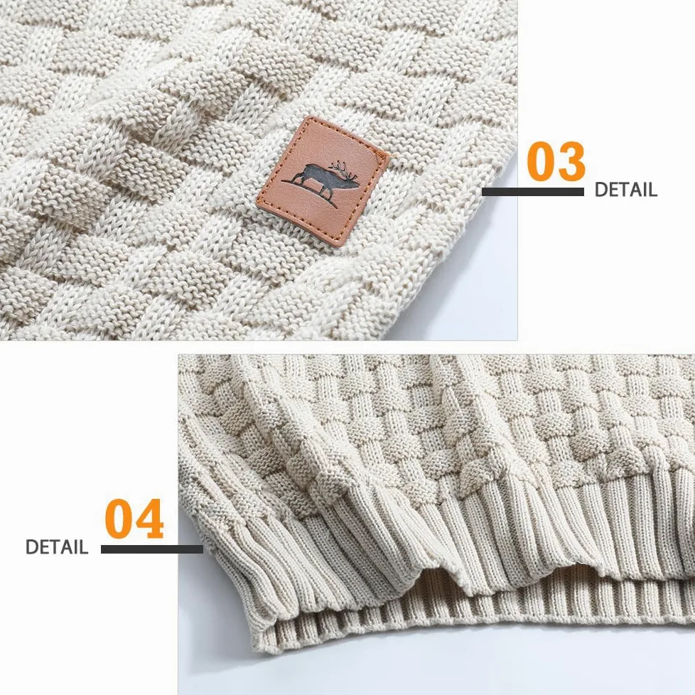 Homme Pull à Col Roulé Pulls Basique Slim Fit Chaud en Maille Sweat Chaud Col de Pull-Over à Deux Boutons pour Hommes