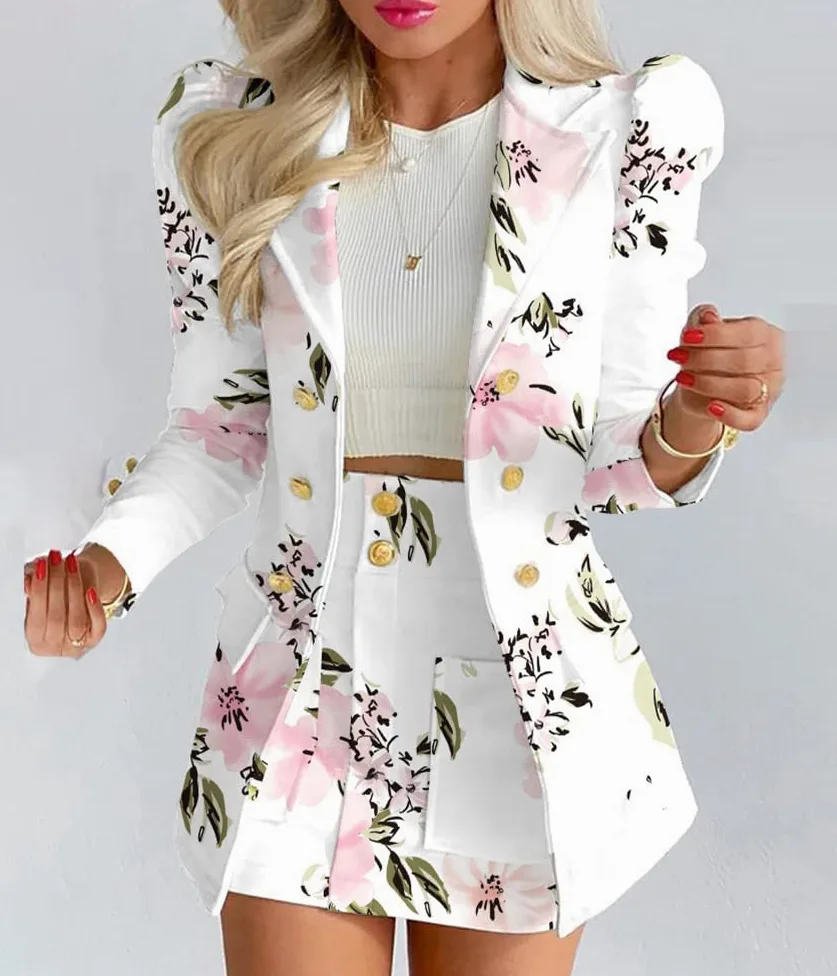 ORANDESIGNE Tailleur Femme 2 Pièces Costume Ensemble Jupe Veste Blazer à Manches Longues Col V + Jupe Crayon Costume OL Bureau Chic Elégant Slim Fit pour Travail Business