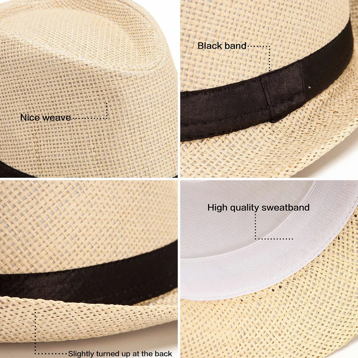 LADYBRO Chapeaux Fedora de paille XL pour homme, été, trilby, plage, voyage, Panama, décontracté, 7 1/2