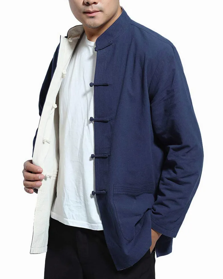 Homme Réversible des Deux côtés Manteau Veste Costume Tang Chinois Traditionnel Manche Longue Arts Martiaux Kung FU Chemise Unisexe