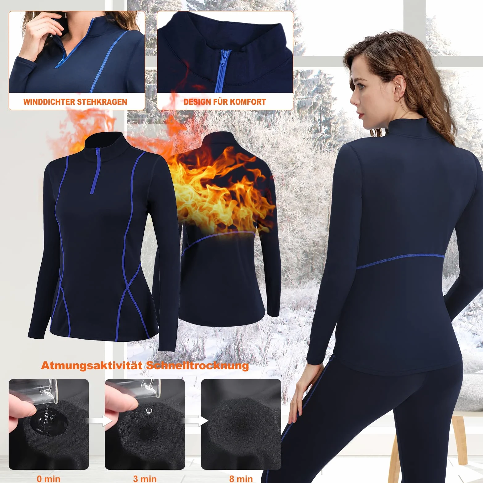 TBoonor sous-vêtements Thermiques pour Femme avec col Montant Coupe-Vent, sous-vêtements Thermiques, sous-vêtements de Ski, sous-vêtements Fonctionnels, Respirants et Flexibles
