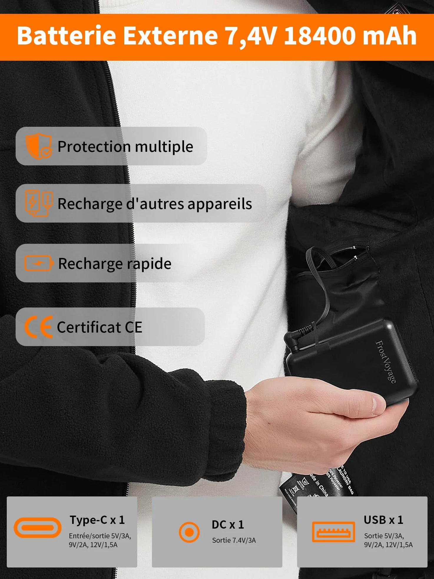 Veste Polaire Chauffante Homme avec Batterie 18400 mAh, Blouson Manteau Chauffant Homme Femme avec Batterie Incluse, Gilet Vêtement Chauffant Manche Longue, 10 Zones de Chauffage