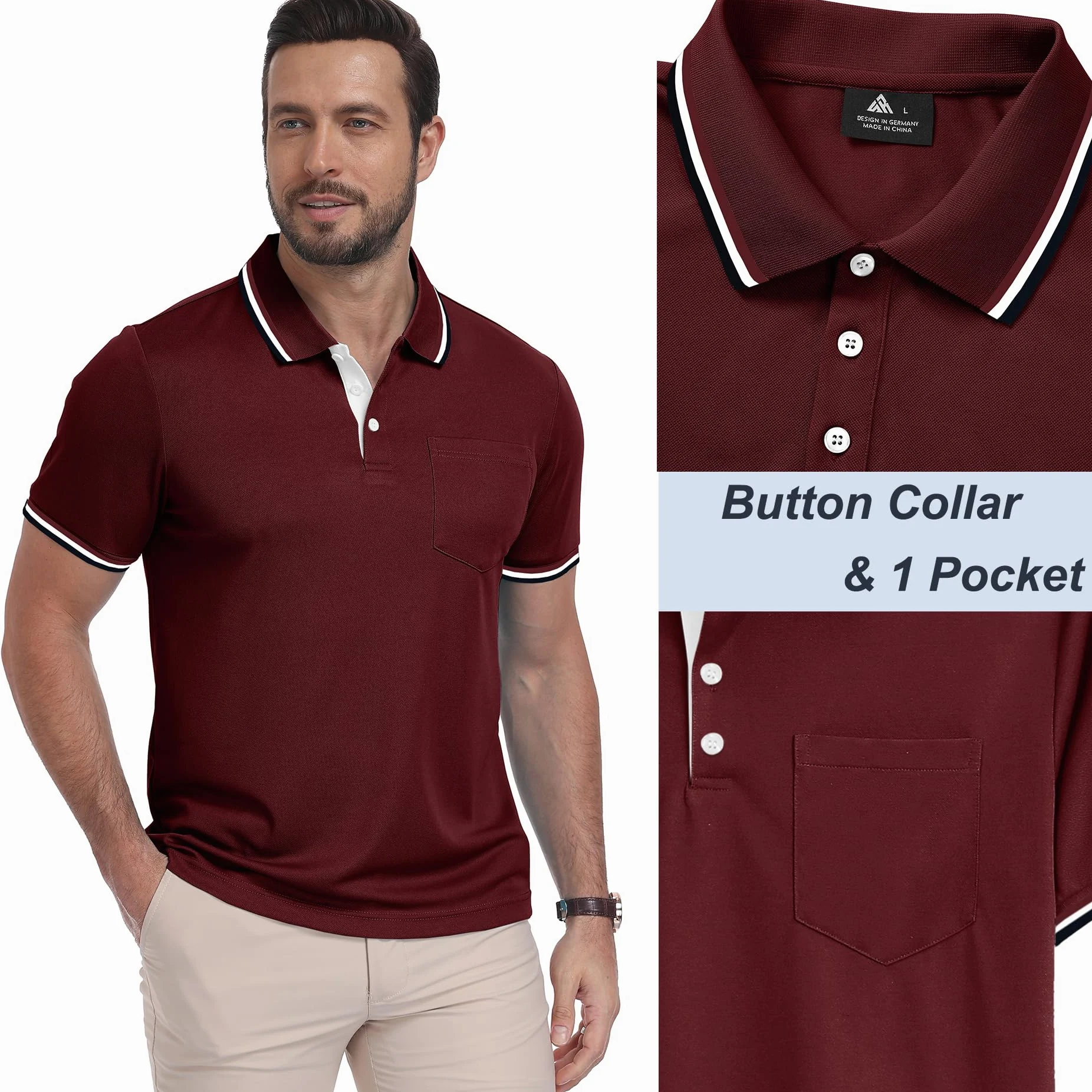 ZITY Lot de 5 Polo pour Homme Polo de Golf Manches Courtes Léger T Shirt pour Les Vacances Travail avec Boutons Printemps été Chemise Respirant