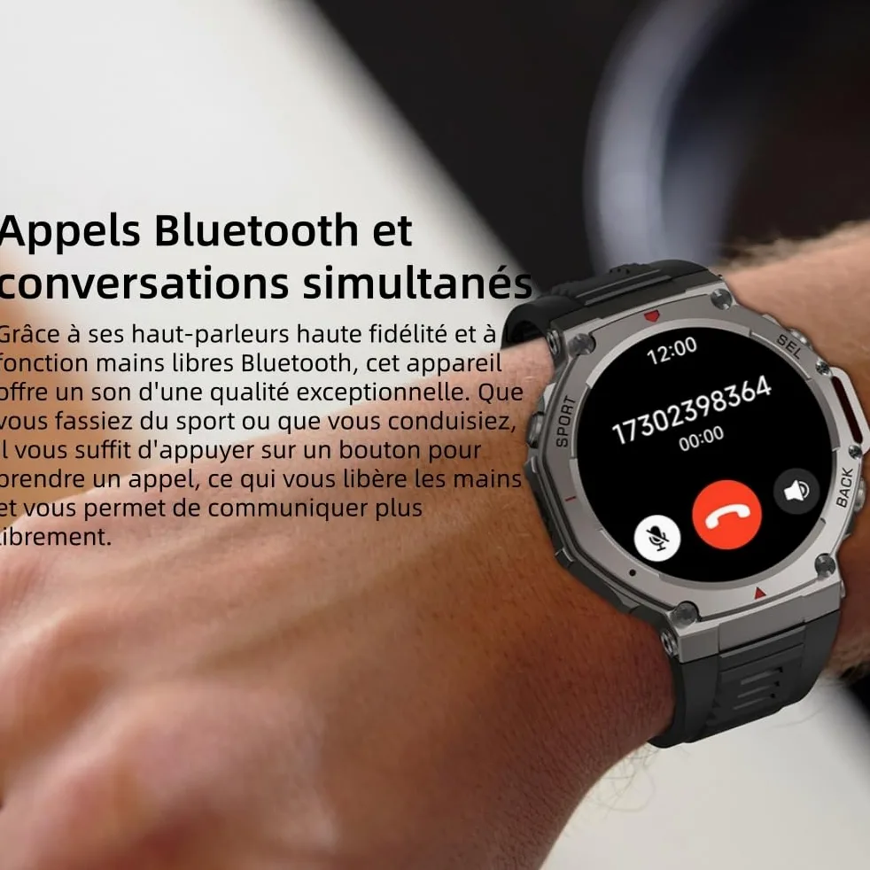 MEIION Mivrass GPS Sports Smartwatch Homme Femme 1.43" Écran Tacile - Appel Bluetooth, Cardiofréquence, Analyse Sommeil, 170+ Modes Sport, Sangle Silicone Souple et Résistante