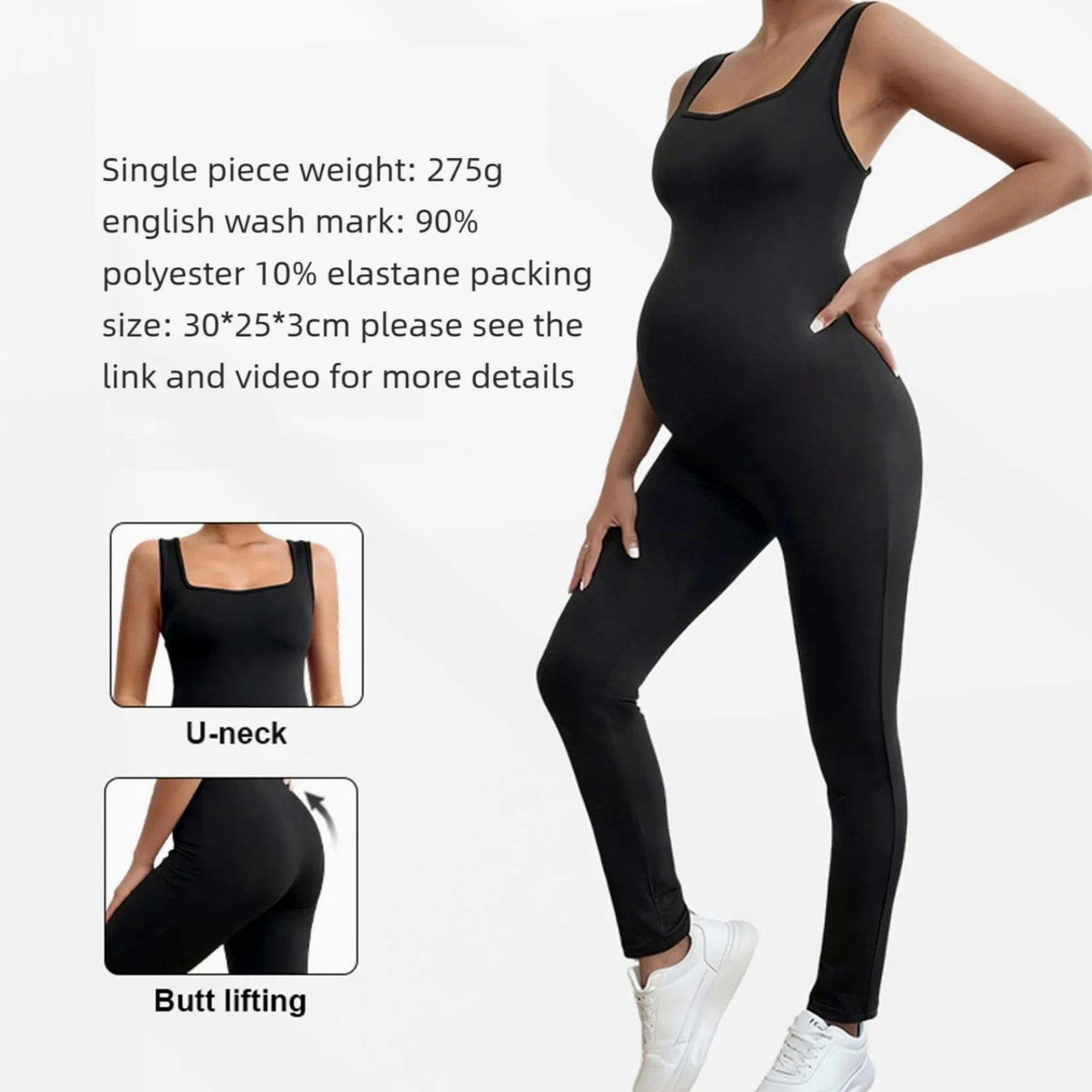 Combinaison de maternité sans manches extensible pour femme - Pour le sport, le yoga, la maternité - Avec col en U